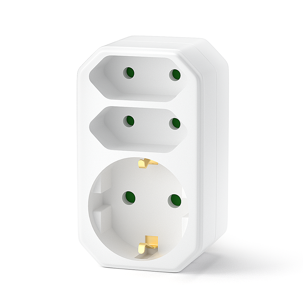 GlamPiece Double Wall Outlet Adapter, 3-Outlet, PC Flame Retardant