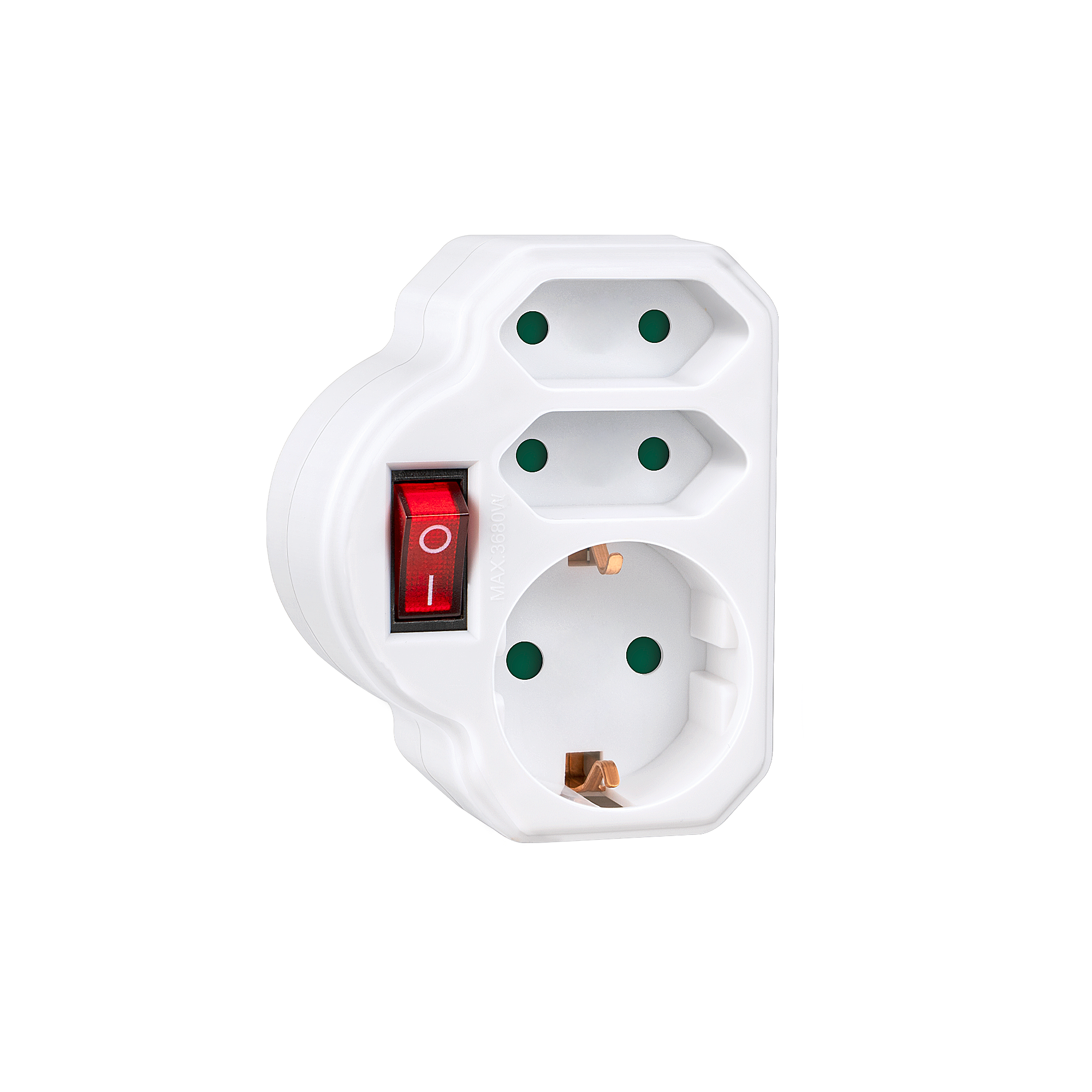 GlamPiece Double Wall Outlet Adapter with switch, 3-Outlet, PC Flame Retardant